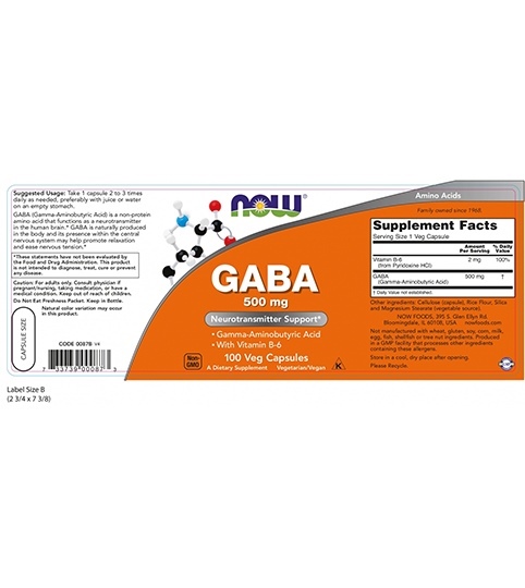 NOW GABA 500Mg + Β6-2Mg 100Caps. - PharmaDirect.gr