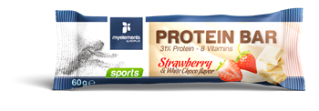 Picture of MYELEMENTS, SPORTS PROTEIN BAR STRAWBERRY 31% PROTEIN 60gr Mπάρα Πρωτεΐνης εμπλουτισμένη με βιταμίνες, με γεύση Φράουλα-Λευκή Σοκολάτα