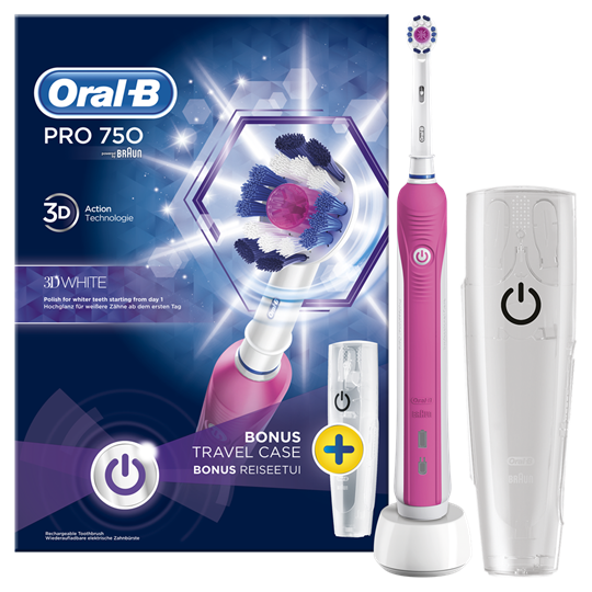 Picture of ORAL-B Pro 750 Pink 3D White + Travel Case