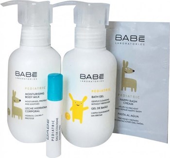 Picture of BABE LABORATORIOS PEDIATRIC BABY TRAVEL KIT Moisturising Body Milk 100ml + Pediatric Bath Gel 100ml + Pediatric Nappy Rash Cream 3ml + Pediatric Eau De Colonia 2ml