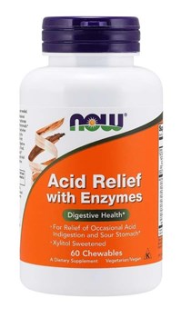 Picture of NOW ACID RELIEF with Enzymes / Call Carb, Xylitol Sweetened - 60 Chewables