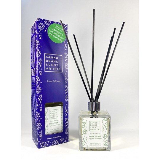 Picture of SANKO FREE ZONE GERANIUM Reed Diffuser αρωματικό χώρου ιδανικό για την απώθηση κουνουπιών 250 ml