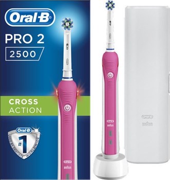 Picture of Oral-B Pro 2 2500 Cross Action Pink & Bonus Travel Case White