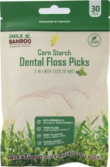 Picture of Smile Bamboo Corn Starch Dental Floss Picks Mint 30τμχ