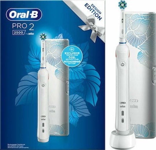 Picture of Oral-B Pro 2 2500 Design Edition Ηλεκτρική Οδοντόβουρτσα με Χρονομετρητή και Αισθητήρα Πίεσης White & Travel Case