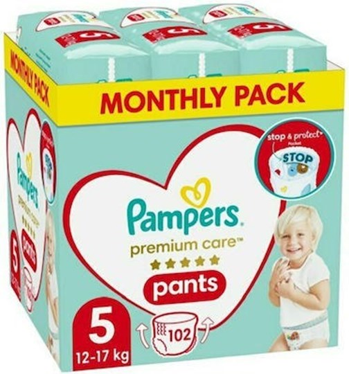 Picture of Pampers Πανες Premium Care Pants Monthly Πάνες-Βρακάκι Νo5  (12-17kg) 102τμχ