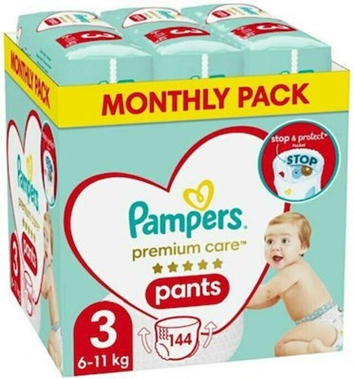 Picture of Pampers Πανες Premium Care Pants Monthly Πάνες-Βρακάκι Νo 3  (6 - 11kg) 144τμχ