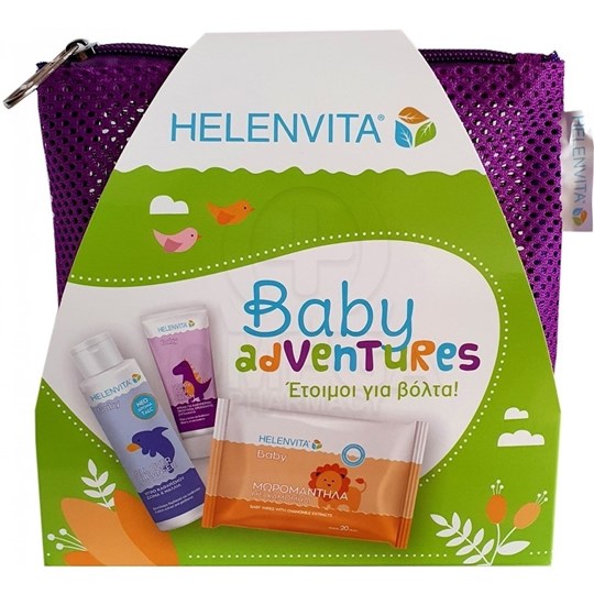Picture of Helenvita Promo Baby Adventures Baby All Over Cleanser 100ml & Baby Nappy Rash Cream 20ml & Baby Wipes 20 τμχ & Νεσεσέρ 23τμχ μωβ