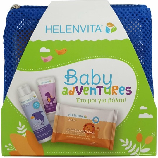 Picture of Helenvita Promo Baby Adventures Baby All Over Cleanser 100ml & Baby Nappy Rash Cream 20ml & Baby Wipes 20 τμχ & Νεσεσέρ 23τμχ μπλε