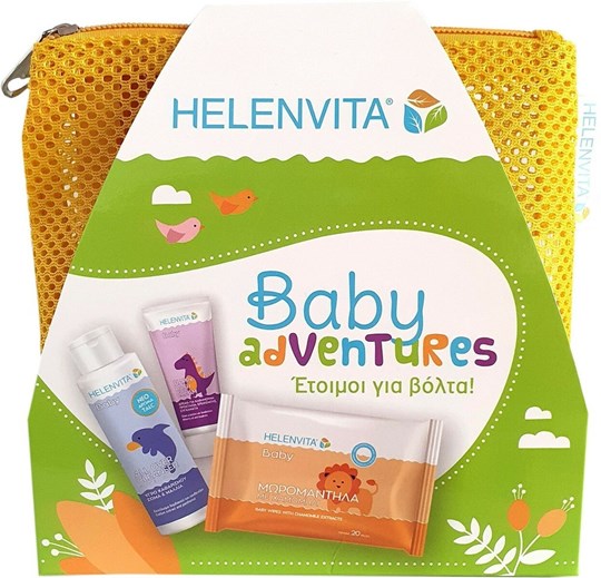Picture of Helenvita Promo Baby Adventures Baby All Over Cleanser 100ml & Baby Nappy Rash Cream 20ml & Baby Wipes 20 τμχ & Νεσεσέρ 23τμχ πορτοκαλι