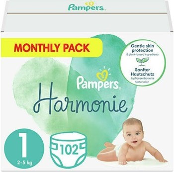 Picture of Pampers Πάνες με Αυτοκόλλητο Harmonie No. 1 για 2-5kg 102τμχ