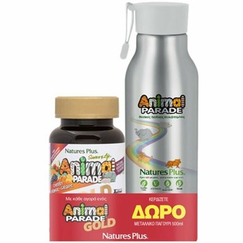 Picture of Nature's Plus Animal Parade Gold Multiflavoured 60 μασώμενες ταμπλέτες & Δώρο Μεταλλικό Παγούρι 500ml