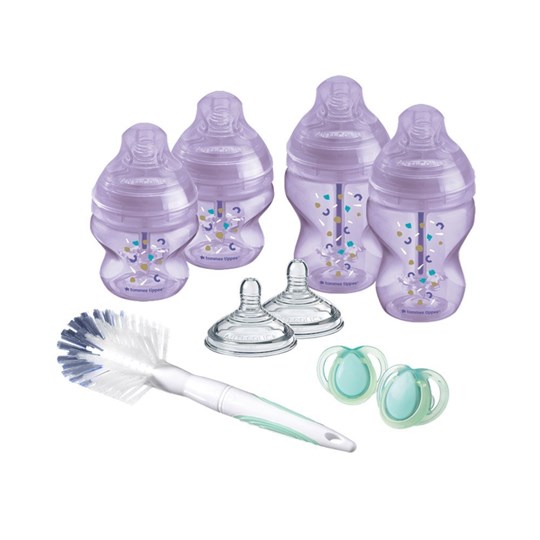 Picture of Tommee Tippee Σετ Πλαστικά Μπιμπερό Newborn Starter Kit Κατά των Κολικών με Θηλή Σιλικόνης 150ml για 0+ μηνών 9τμχ Λιλά
