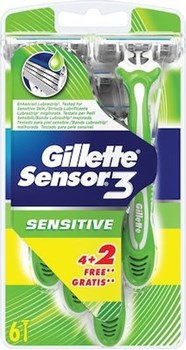Picture of Gillette Sensor 3 Sensitive Ξυραφάκια μιας Χρήσης με 3 Λεπίδες και Λιπαντική Ταινία για Ευαίσθητες Επιδερμίδες 6τμχ