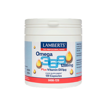 Picture of Lamberts Omega 3 6 9 1200mg Plus Vitamin D3 5μg Ιχθυέλαιο, Έλαιο Βοράγου & Ελαιόλαδου 1200mg 120 κάψουλες