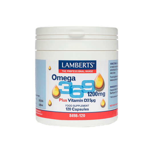 Picture of Lamberts Omega 3 6 9 1200mg Plus Vitamin D3 5μg Ιχθυέλαιο, Έλαιο Βοράγου & Ελαιόλαδου 1200mg 120 κάψουλες