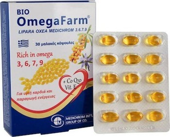 Picture of Medichrom Bio Omega Farm Omega 3-6-9-7 & CoQ10, Vitamin E Ιχθυέλαιο 30 μαλακές κάψουλες