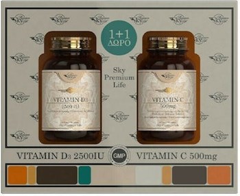 Picture of Sky Premium Life Vitamin D3 2500 IU 60 ταμπλέτες & Vitamin C 500mg 60 ταμπλέτες