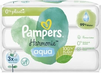 Picture of Pampers Harmonie Aqua Μωρομάντηλα με 99% Νερό, χωρίς Οινόπνευμα & Άρωμα 3x48τμχ