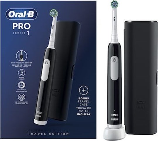 Picture of Oral-B Pro Series 1 Ηλεκτρική Οδοντόβουρτσα με Χρονομετρητή, Αισθητήρα Πίεσης και Θήκη Ταξιδίου Μαύρη