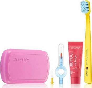 Picture of Curaprox Travel Set Οδοντόκρεμα 10ml, Οδοντόβουρτσα Πτυσσόμενη, Μεσοδόντιο Βουρτσάκι Καθαρισμού & Κουτί Μεταφοράς Ροζ