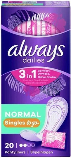 Picture of Always Dailies Singles Normal Individual Pocket Σερβιετάκια για Κανονική Ροή 2 Σταγόνες 20τμχ
