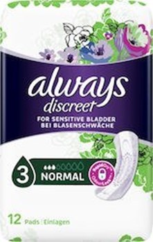 Picture of Always Discreet Normal Γυναικείες Σερβιέτες Ακράτειας Κανονικής Ροής 3 Σταγόνες 12τμχ