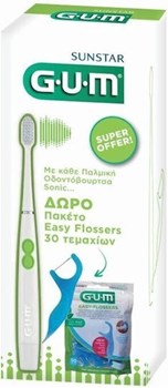 Picture of Gum Promo Sonic Daily Soft 4100 Ηλεκτρική Οδοντόβουρτσα Μπαταρίας σε Λευκό Χρώμα & Μεσοδόντια Easy Flossers 30 Τεμάχια