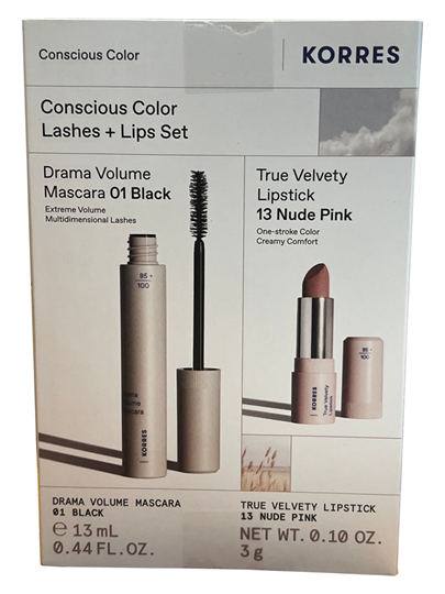 Picture of Κorres Set Concious Color Drama Volume Mascara 01+ True Velvety Lipstick  Nude Pink 13