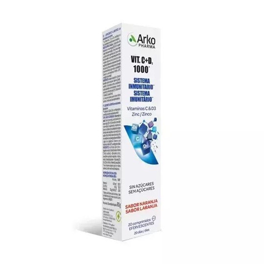 Picture of Arkopharma Vitamin C & D3 +Zn 1000iu Πορτοκάλι 20 αναβράζοντα δισκία